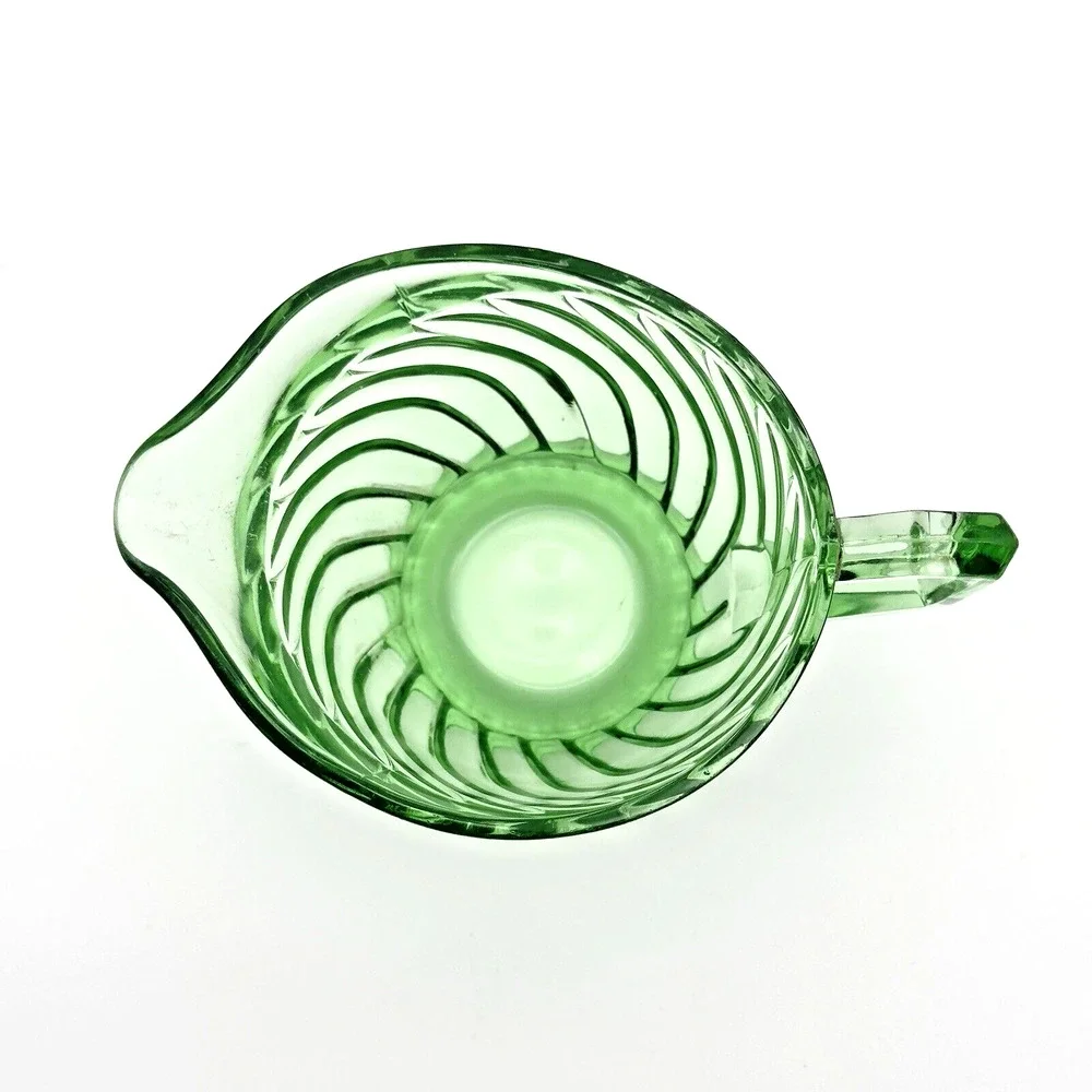 Vintage Imperial Uranium Depression Glass Twisted Optic Open Sugar Creamer READ